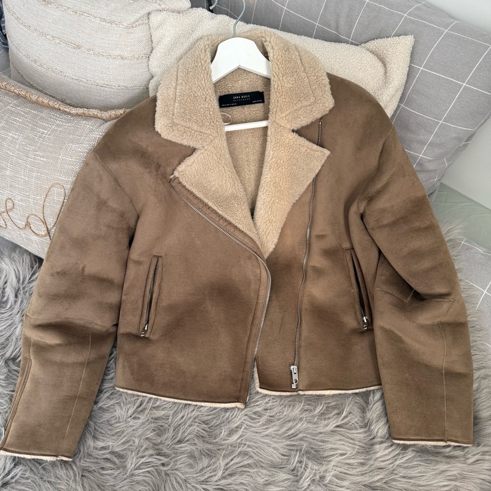 Zara Tan Teddy Jacket with Cream Accents